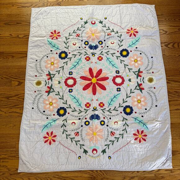 Land of Nod Baby Throw Blanket Quilt Floral Lavender 50" x 40" MSRP $159 - Picture 1 of 5